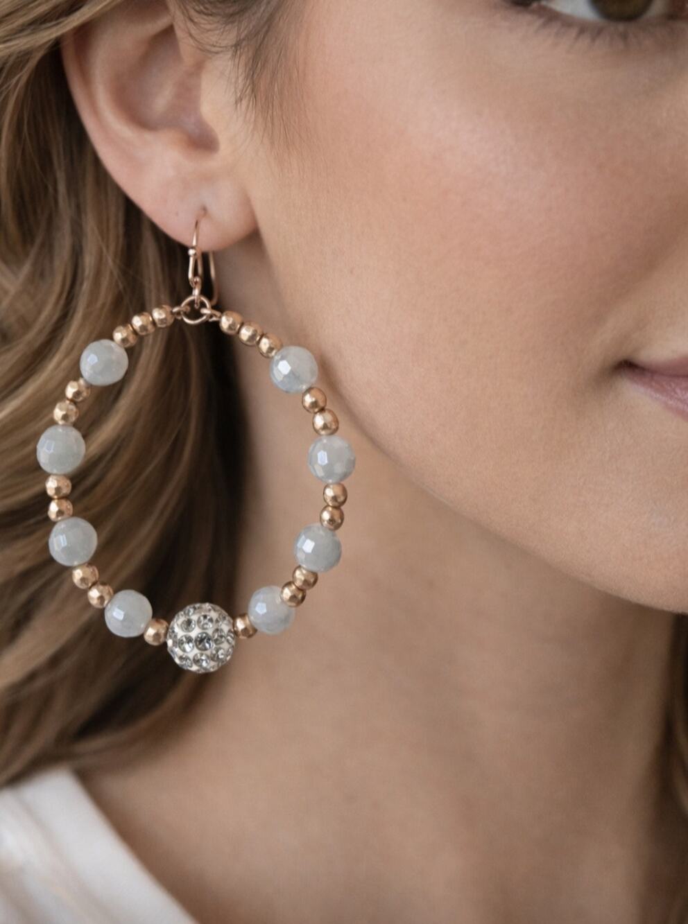 Pomina Gold Gray Beaded Circle Earrings New